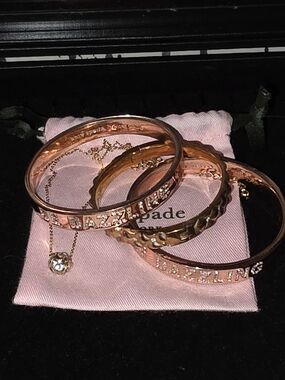 kate spade New York Rose Gold Be Dazzling Bangle Bracelet Set w Pendant Necklace